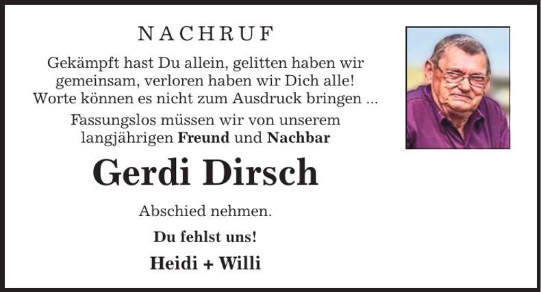 Traueranzeige Gerdi Dirsch