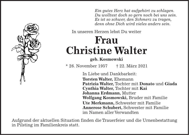 Traueranzeige Christine Walter