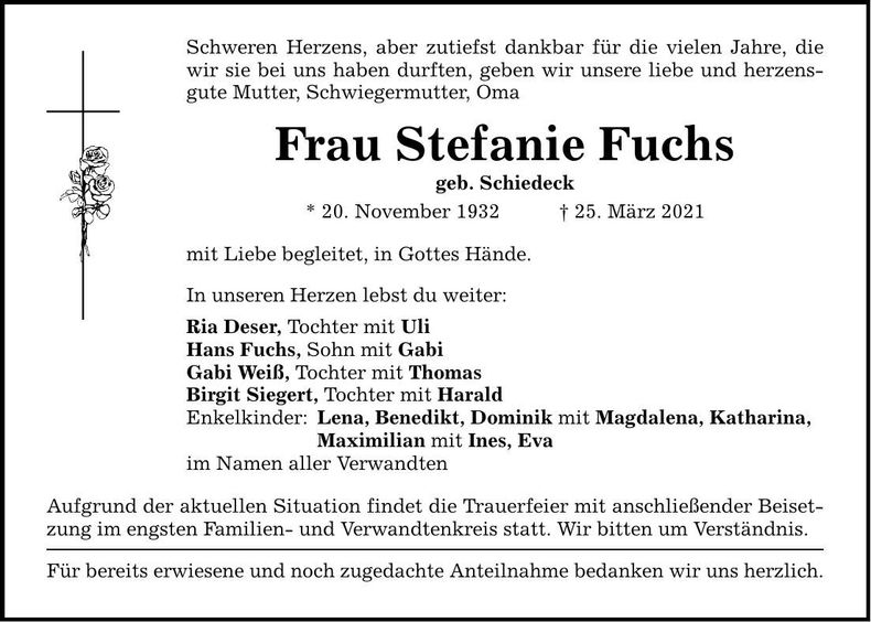 Traueranzeige Stefanie Fuchs