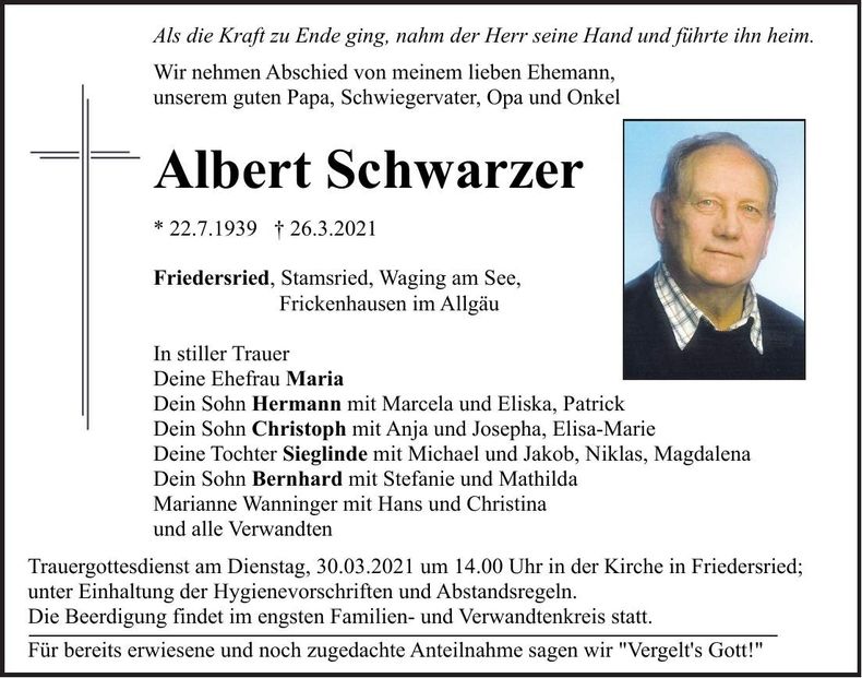 Traueranzeige Albert Schwarzer