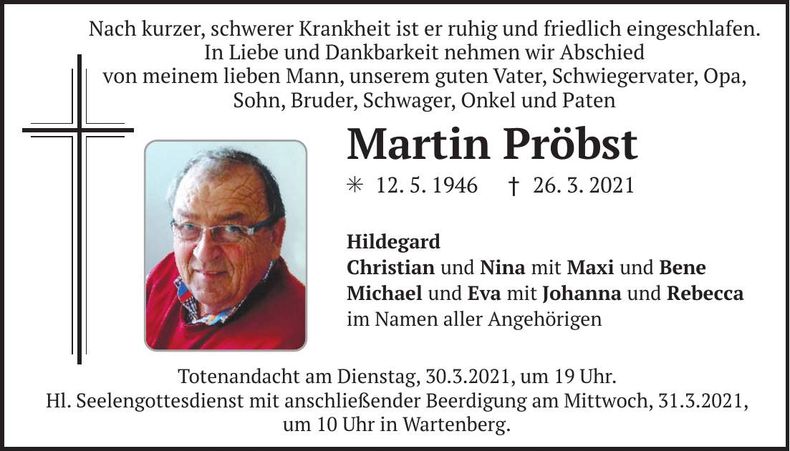Traueranzeige Martin Pröbst