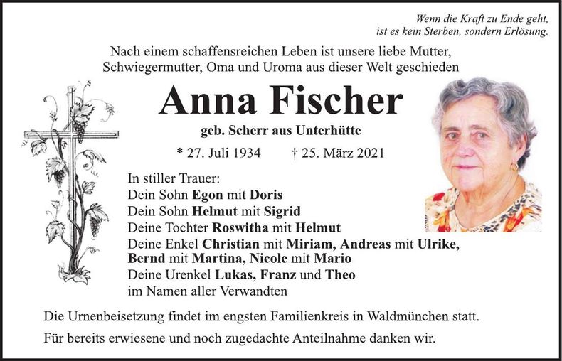 Traueranzeige Anna Fischer