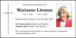 Traueranzeige Marianne Lürman