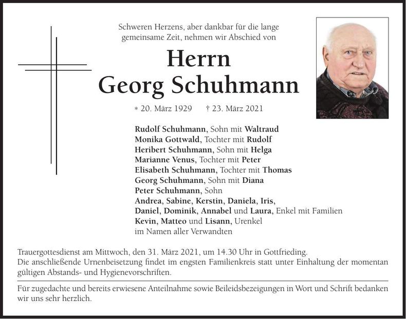Traueranzeige Georg Schuhmann