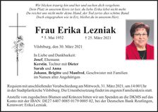 Traueranzeige Erika Lezniak