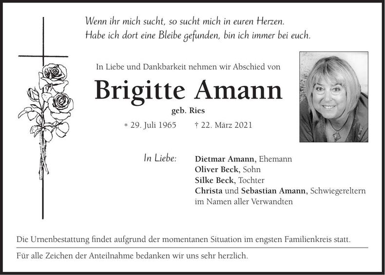 Traueranzeige Brigitte Amann