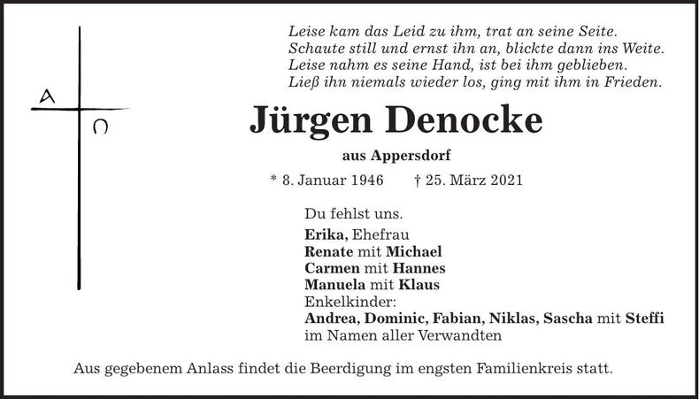 Traueranzeige Jürgen Denocke
