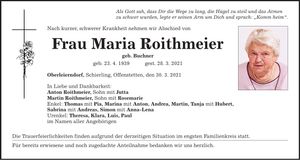 Traueranzeige Maria Roithmeier