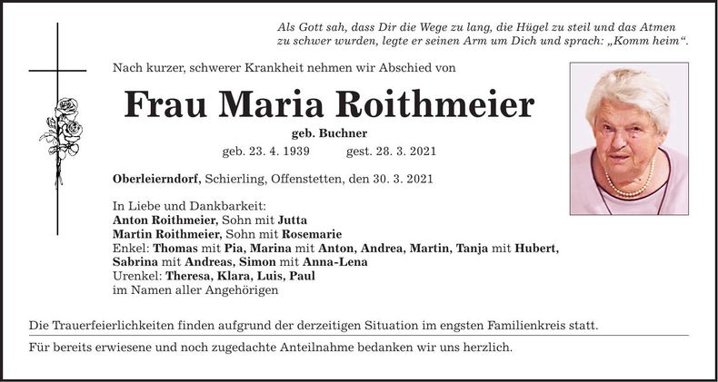 Traueranzeige Maria Roithmeier
