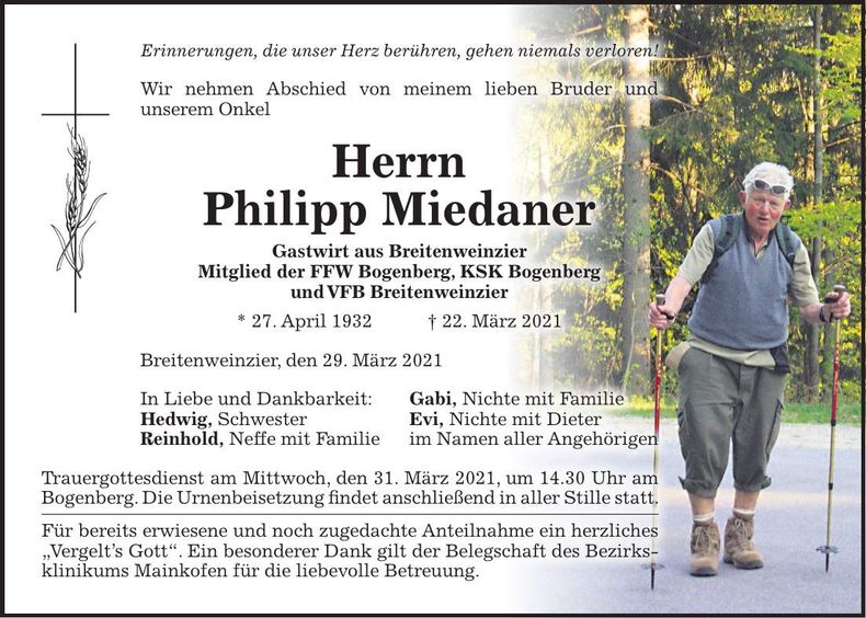 Traueranzeige Philipp Miedaner