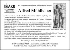 Traueranzeige Alfred Mühlbauer