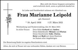 Traueranzeige Marianne Leipold