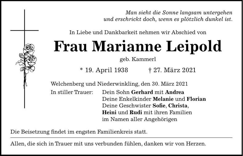 Traueranzeige Marianne Leipold