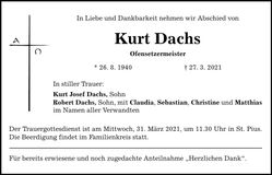 Traueranzeige Kurt Dachs