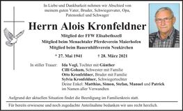Traueranzeige Alois Kronfeldner