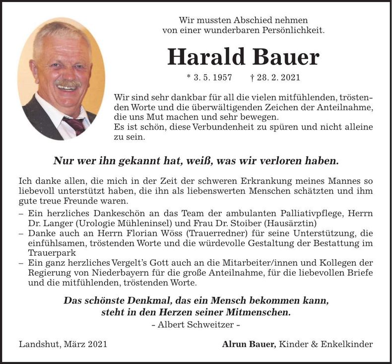 Traueranzeige Harald Bauer