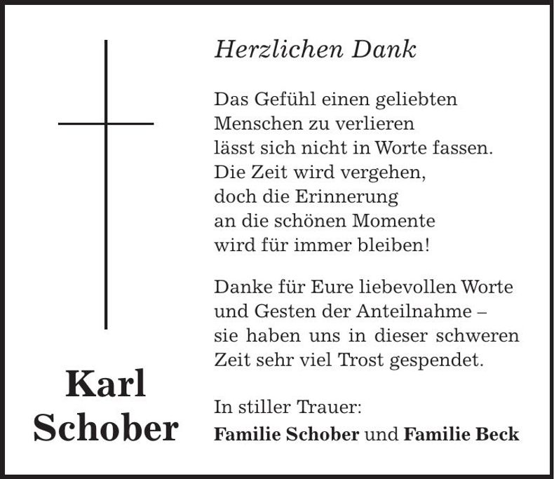 Traueranzeige Karl Schober