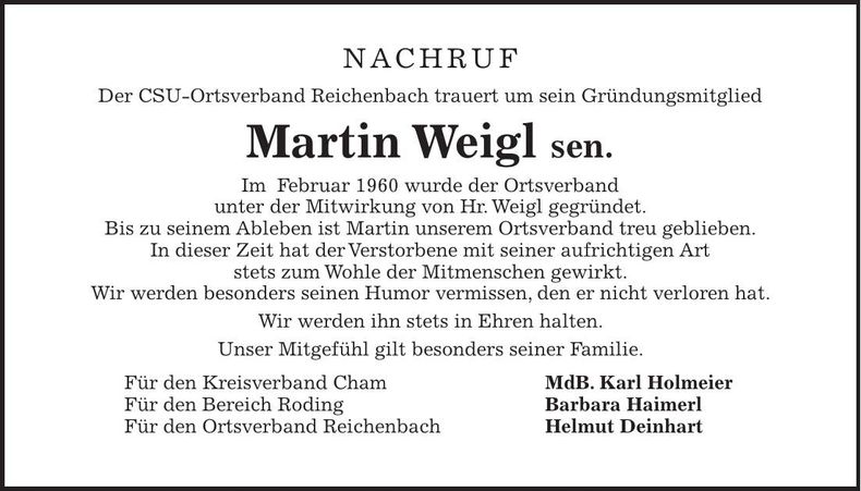 Traueranzeige Martin Weigl