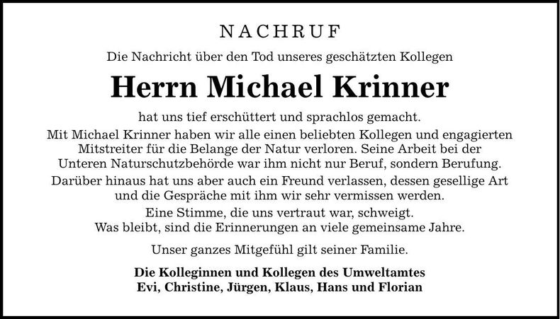 Traueranzeige Michael Krinner