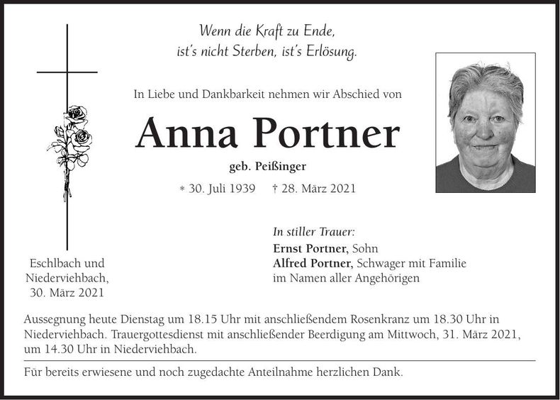 Traueranzeige Anna Portner