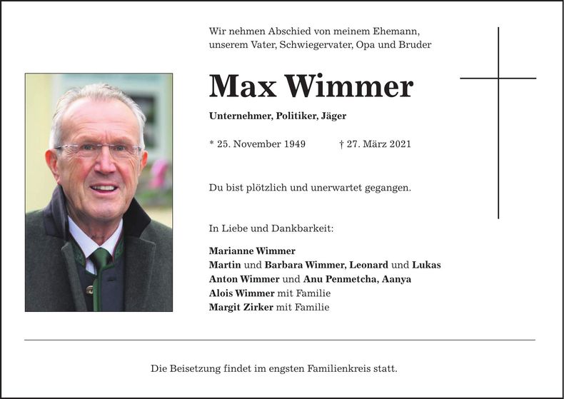 Traueranzeige Max Wimmer