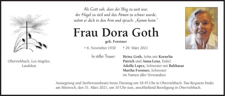 Traueranzeige Dora Goth
