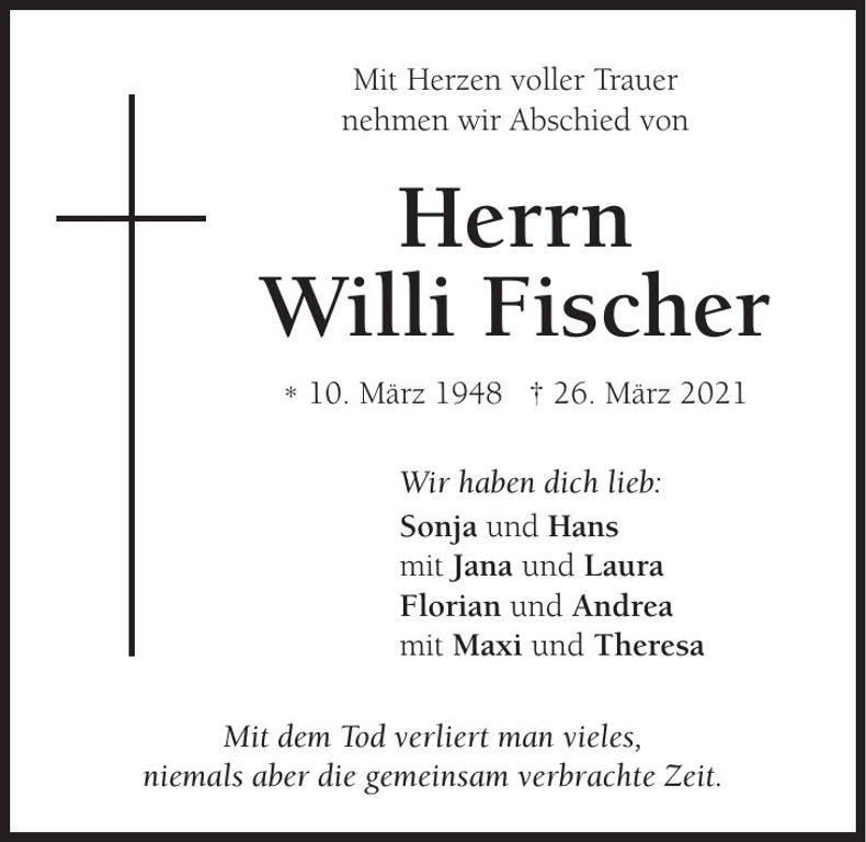 Traueranzeige Willi Fischer