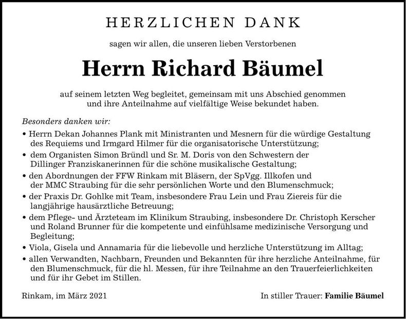 Traueranzeige Richard Bäumel