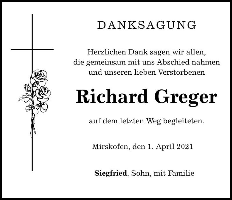 Traueranzeige Richard Greger