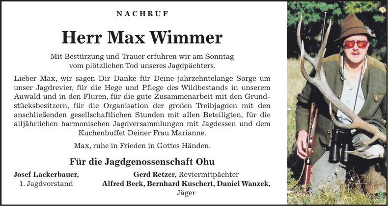 Traueranzeige Max Wimmer