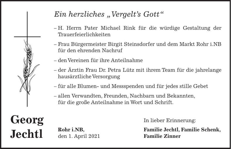 Traueranzeige Georg Jechtl