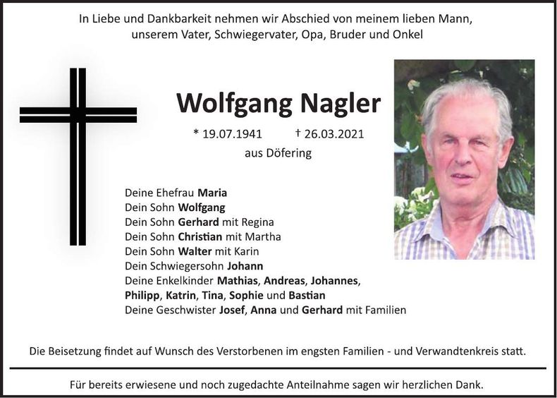 Traueranzeige Wolfgang Nagler