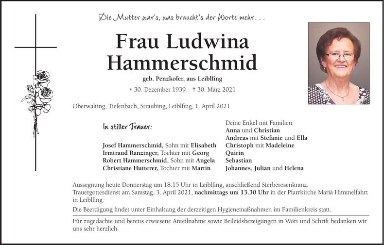 Traueranzeige Ludwina Hammerschmid