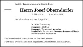 Traueranzeige Josef Oberndorfer
