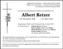 Traueranzeige Albert Retzer
