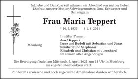 Traueranzeige Maria Teppert