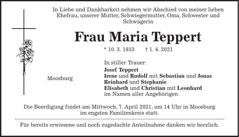 Traueranzeige Maria Teppert