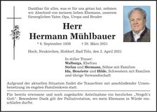 Traueranzeige Hermann Mühlbauer