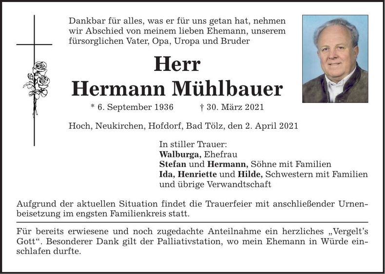 Traueranzeige Hermann Mühlbauer
