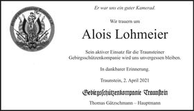 Traueranzeige Alois Lohmeier