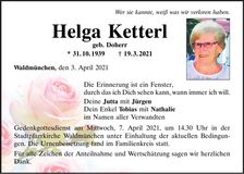 Traueranzeige Helga Ketterl