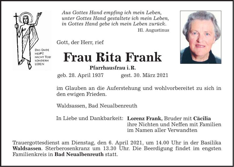 Traueranzeige Rita Frank