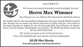 Traueranzeige Max Wimmer