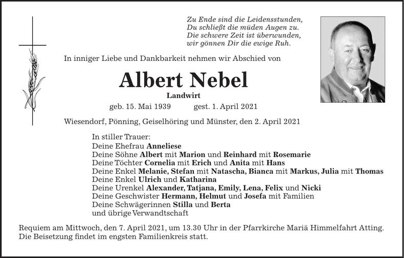 Traueranzeige Albert Nebel