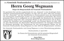Traueranzeige Georg Wegmann