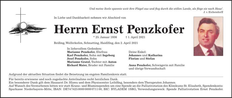 Traueranzeige Ernst Penzkofer