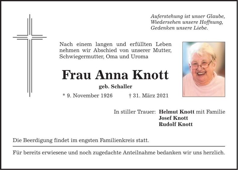Traueranzeige Anna Knott