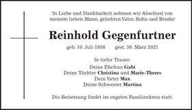 Traueranzeige Reinhold Gegenfurtner