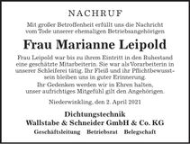 Traueranzeige Marianne Leipold