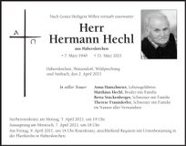 Traueranzeige Hermann Hechl